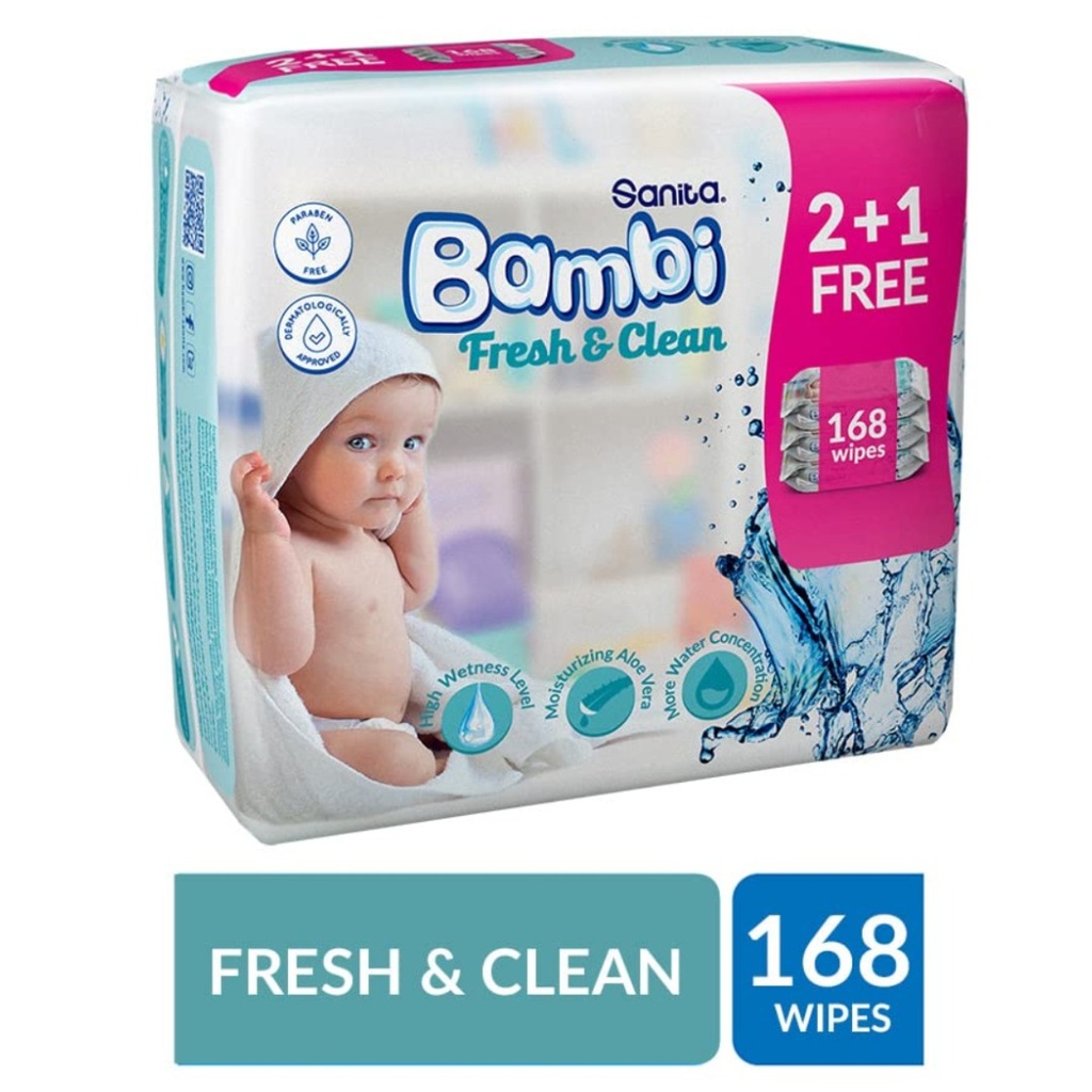 Sanita Bambi Fresh & Clean Wipes 64's - (2+1 Free)