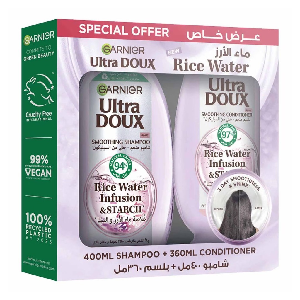 * Garnier Ultra Doux Rice Water Shampoo + Conditioner, 360ml - OFFER