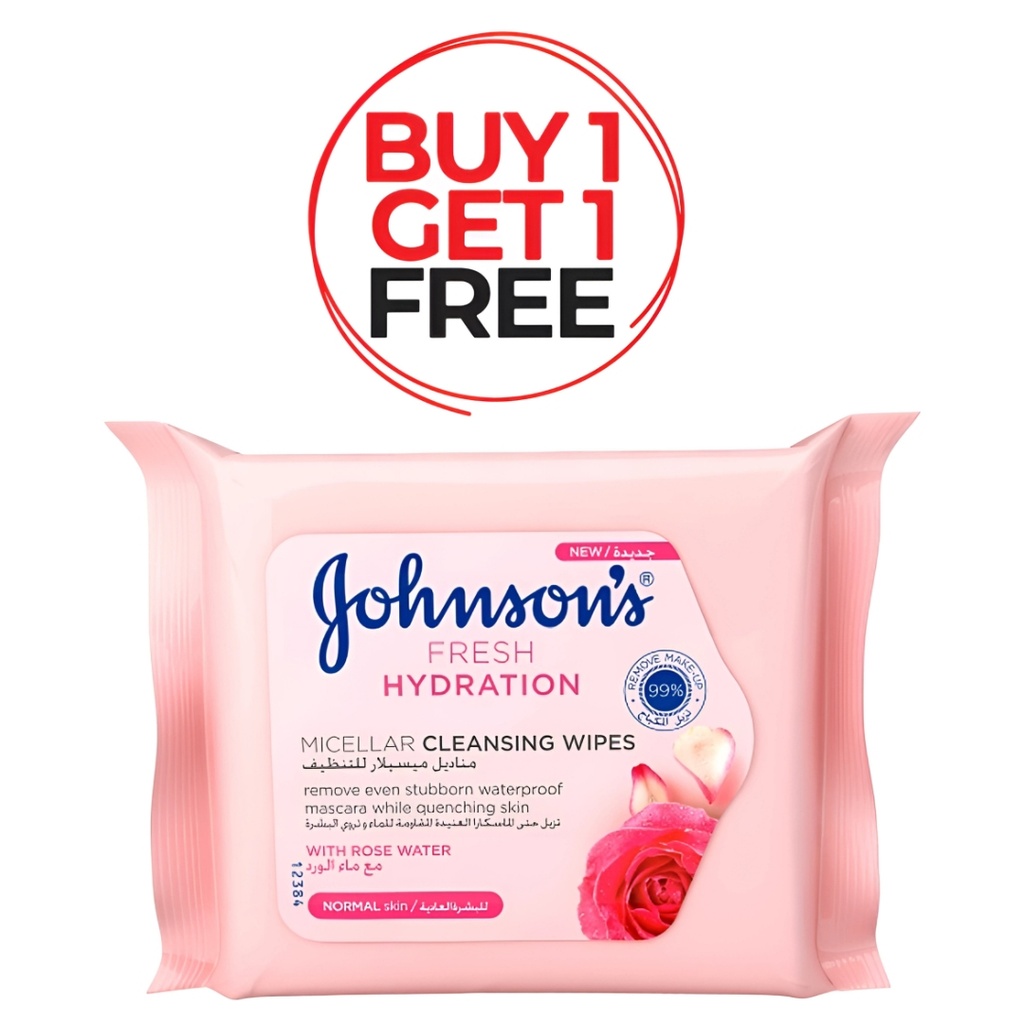 * Johnson's Rose Water Micellar Wipes, 25's - (1+1 Free)