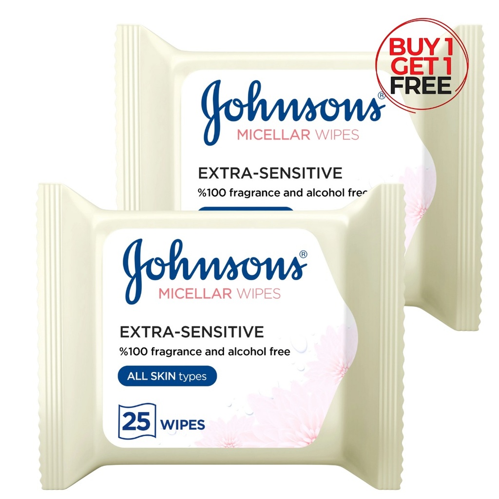 * Johnson's Micellar Wipes - All Skin Types, 25's - (1+1 Free)