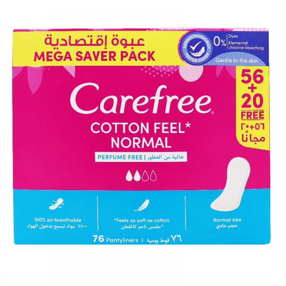 Carefree Mega Pack Cotton, 76's - (56+20 Free)