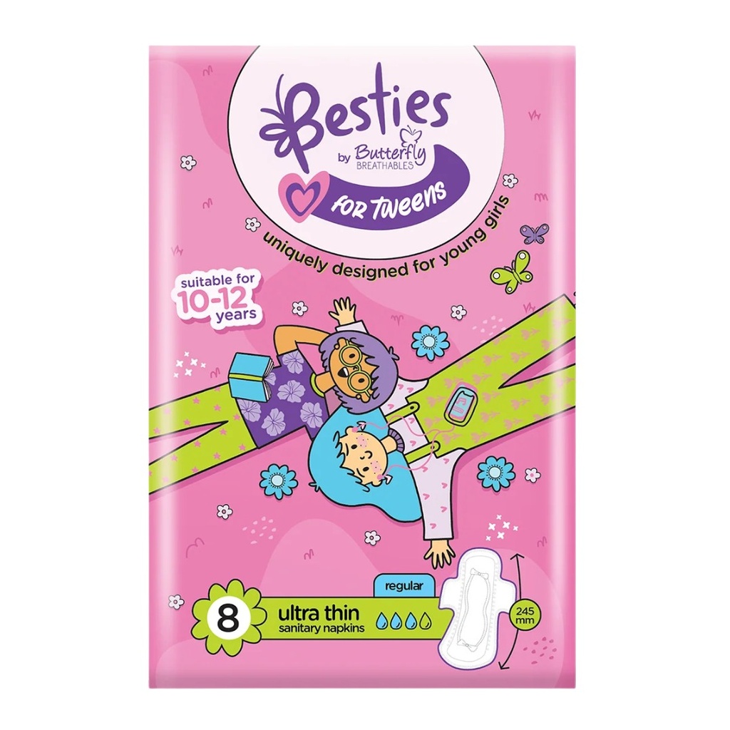 Butterfly Ultra Thin Cottony Tweens Regular, 8's