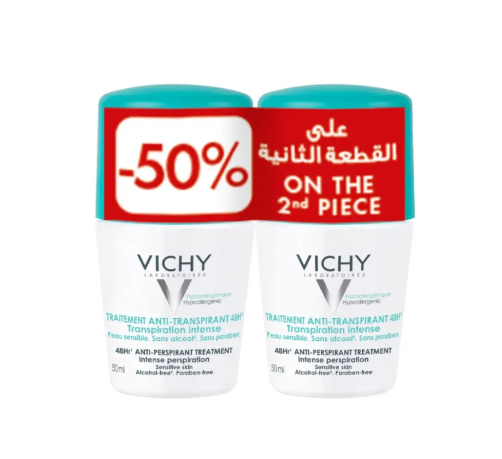 Vichy Deodorant 48H Anti-Perspirant Roll-On, 50ml - Green (1+50% Off On Second)