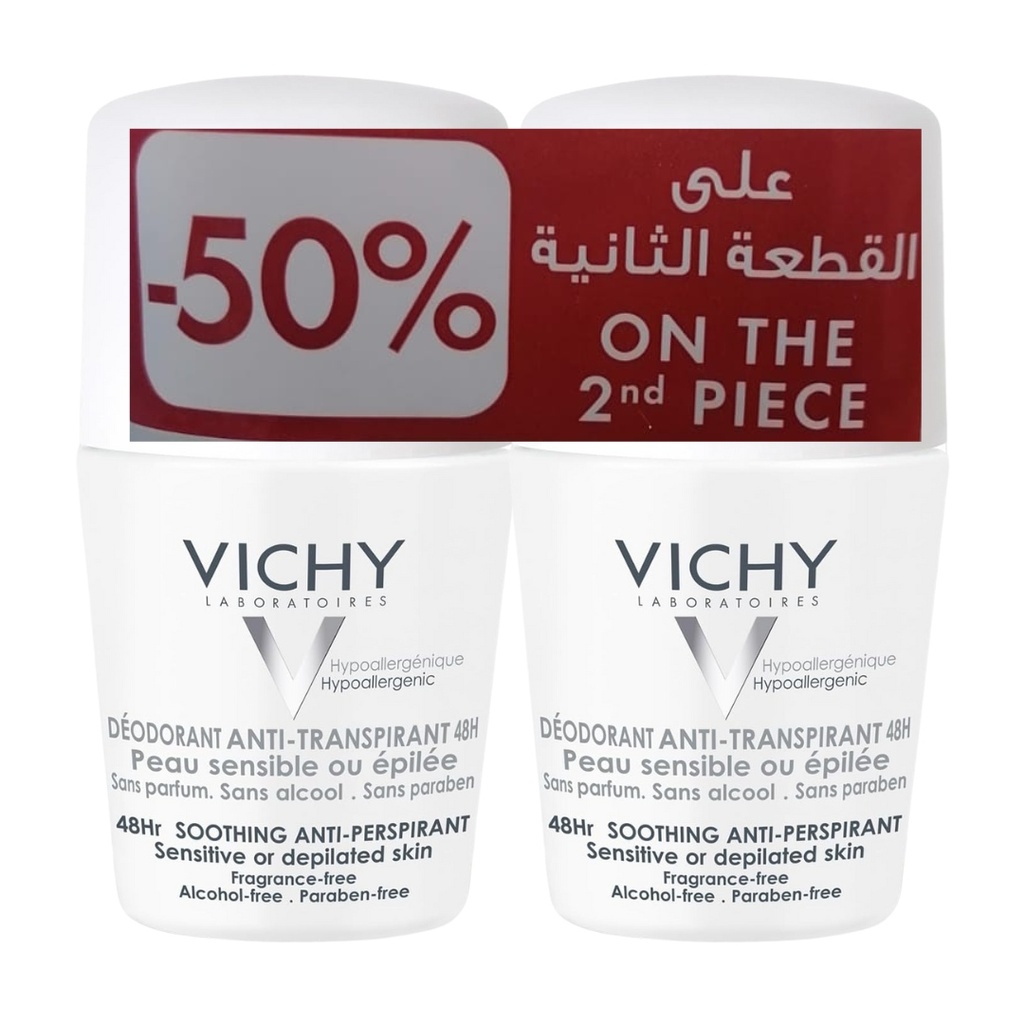 Vichy Deodorant 48H Sensitive Roll-On, 50ml - White (1+50% Off On Second)