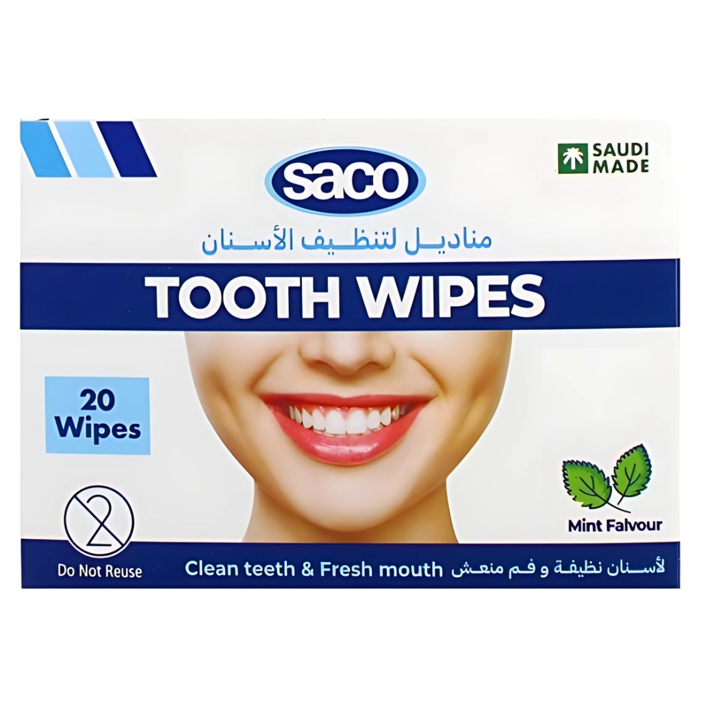 Saco Mint Tooth Wipes, 20's