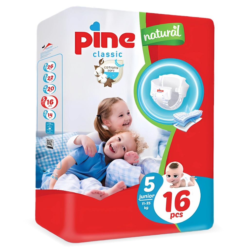 Pine Classic Diapers - 5 Junior, 16's