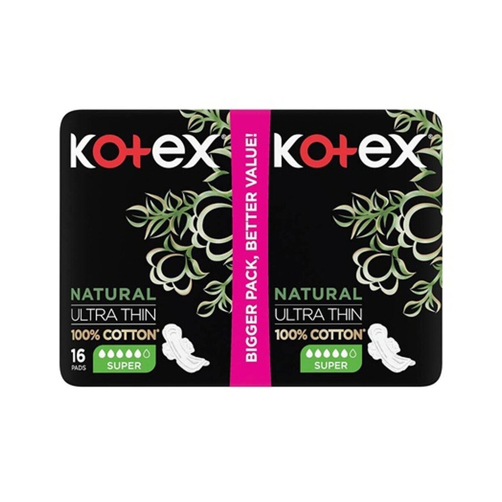 Kotex Natural Ultra Thin Super Wings, 16's