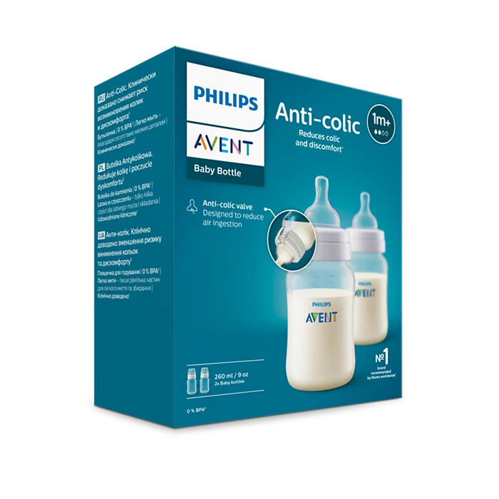 Avent Anti-Colic 1m+ Bottle, 2x260ml - NEW