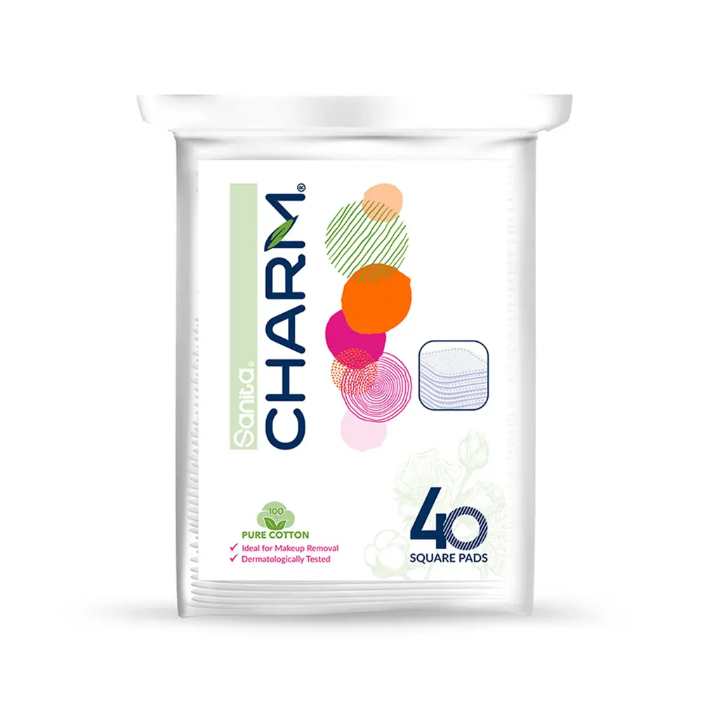 Sanita Charm 100% Pure Cotton Square Pads, 40's