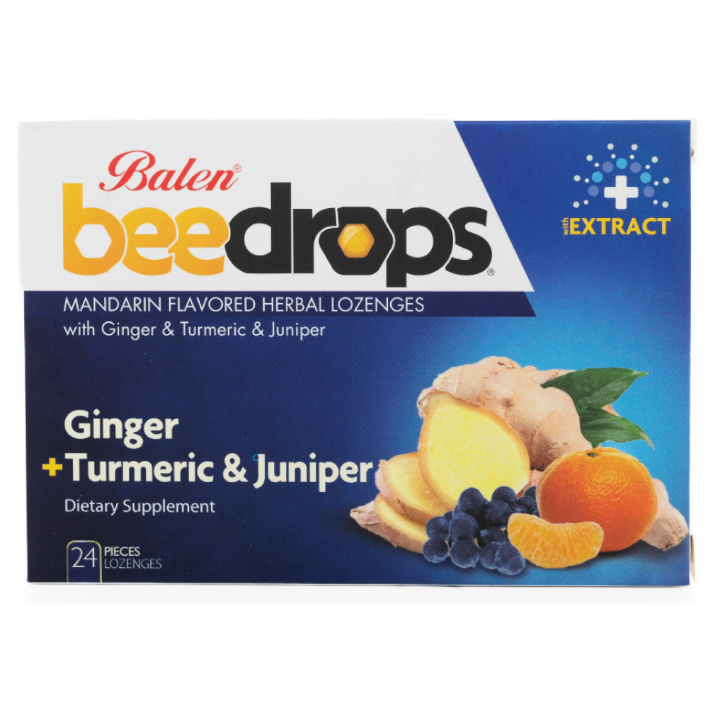 Balen Beedrops Ginger + Turmeric & Juniper Lozenges, 24's - (Mandarin Flavour)