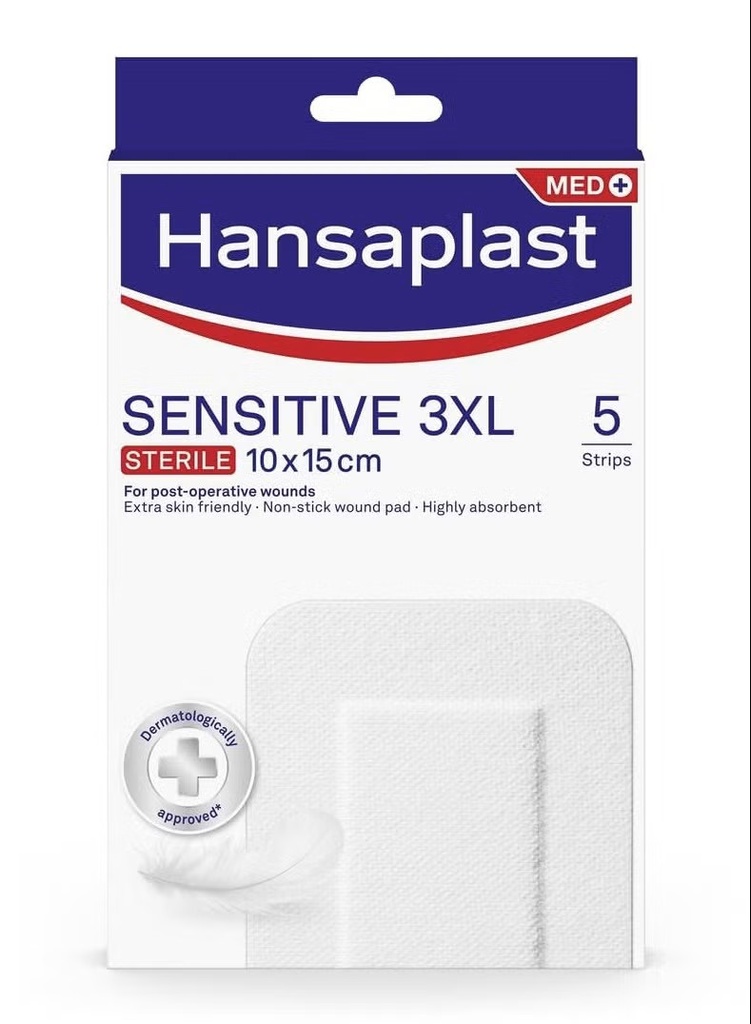  (3 XL) هانسابلاست سينسيتيف ضمادات معقمة، 10 × 15 سم، 5 قطع