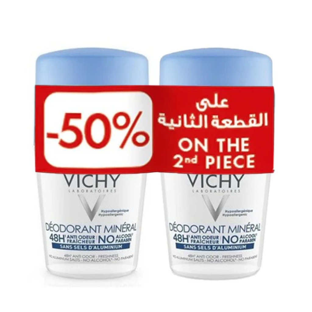 Vichy Deodorant 48H Mineral Roll-On, 50ml - Blue (1+50% Off On Second)