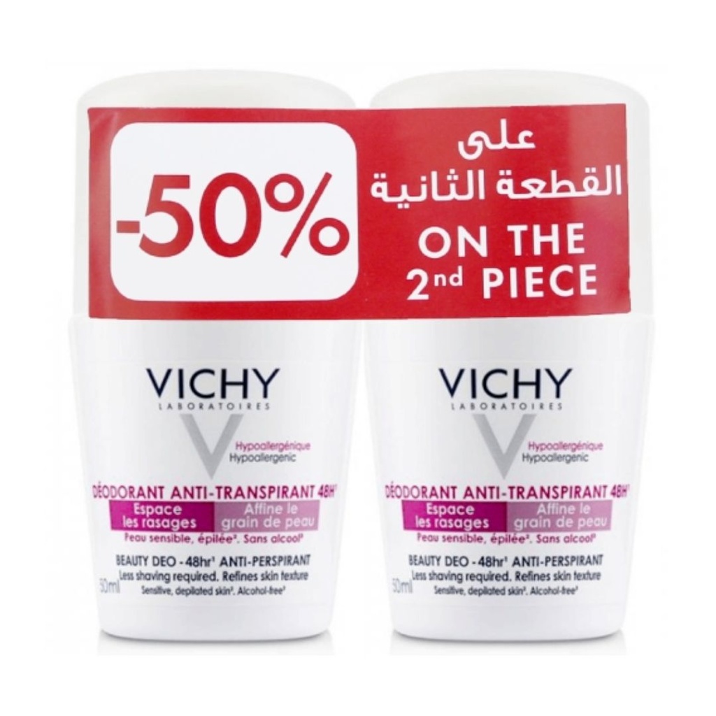 Vichy Deodorant 48H Beauty Roll-On, 50ml - Pink (1+50% Off On Second)
